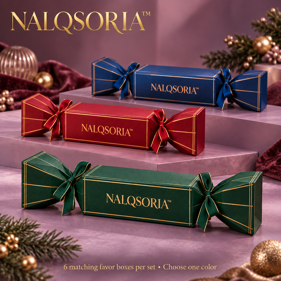 NALQSORIA™ Brinelle Cracker-Style Favor Boxes — 6-Pack Empty Holiday Table Gift Packaging with Ribbon Ties & Name Tags for Christmas Dinners & Parties
