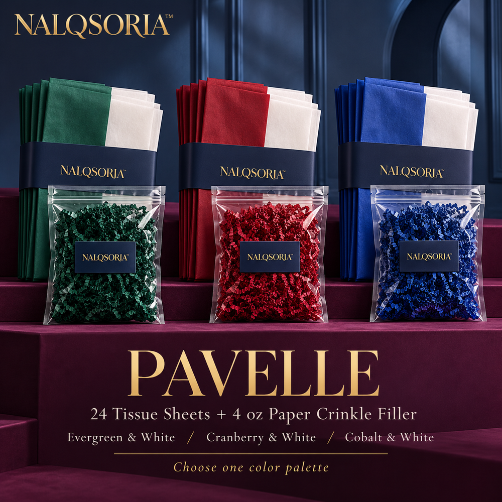 NALQSORIA™ Pavelle Tissue Paper & Crinkle Filler Set — 24 Gift Wrap Sheets with 4 oz Paper Shred for Holiday Gift Boxes, Bags & Decorative Gift Arrangements