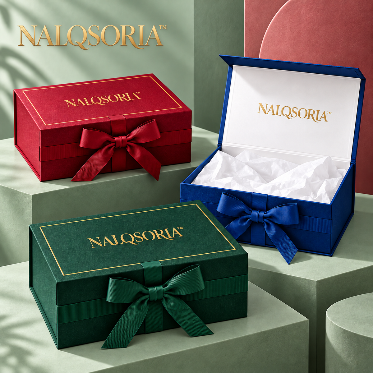 NALQSORIA™ Vellune Magnetic Gift Box with Ribbon — 10.5" Decorative Holiday Gift Packaging Set with Tissue Paper, Gift Tag & Note Card for Christmas, Birthdays & Special Occasions