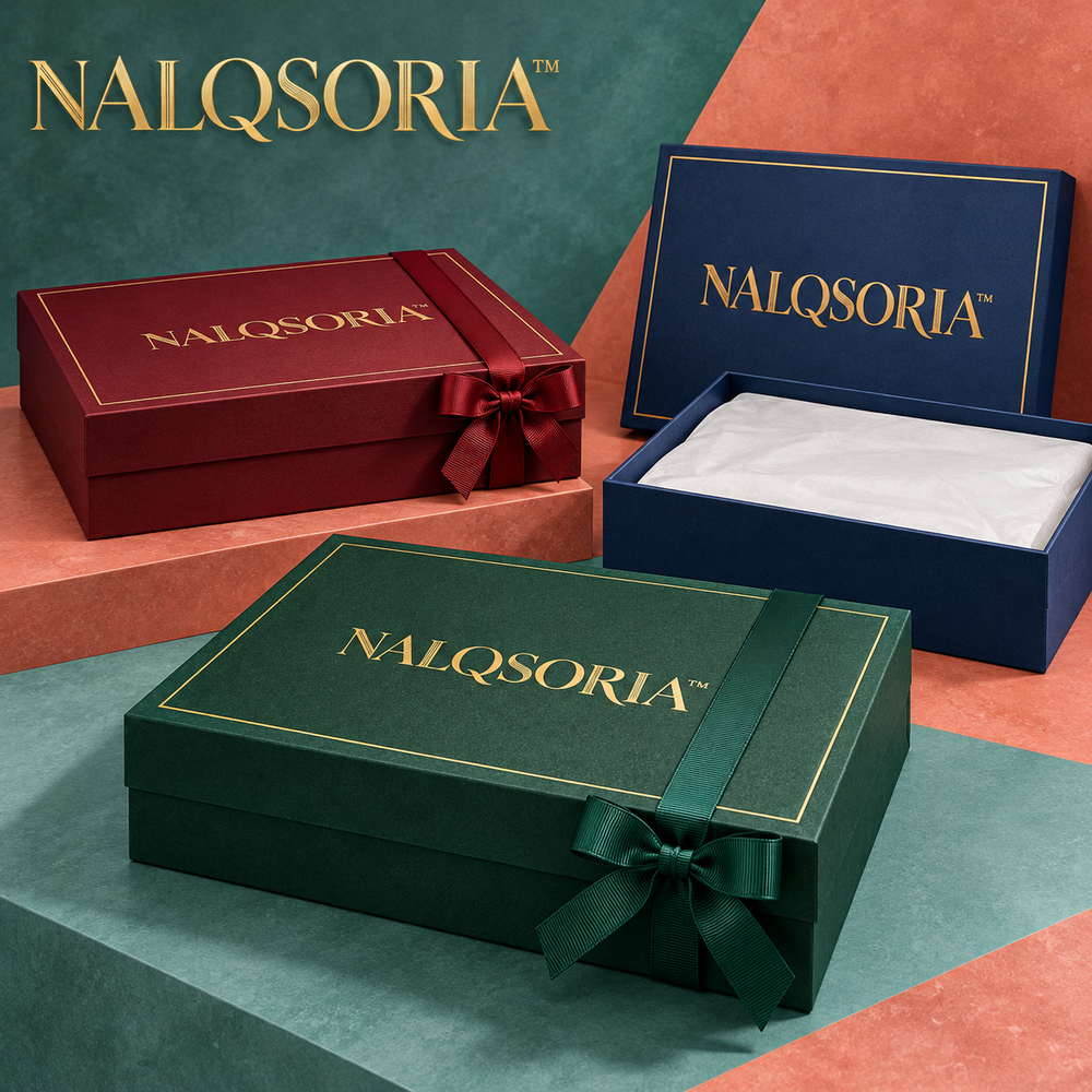 NALQSORIA™ Calven Large Apparel Gift Box with Lid — 14" Decorative Shirt & Scarf Packaging Set with Tissue Paper, Ribbon & Gift Tag for Holiday Presents