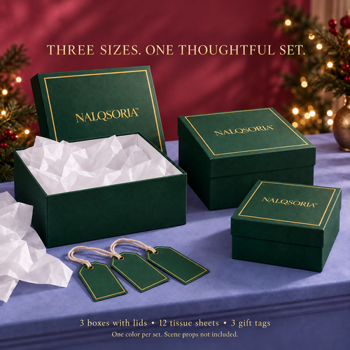NALQSORIA™ Avelis Nesting Gift Boxes with Lids — Set of 3 Decorative Square Holiday Boxes in Graduated Sizes for Christmas, Birthdays & Keepsake Storage