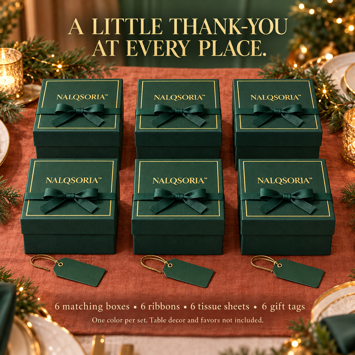 NALQSORIA™ Merrin Small Favor Boxes with Lids — 6-Pack Decorative Mini Gift Boxes with Ribbon & Tags for Holiday Parties, Weddings & Guest Gifts