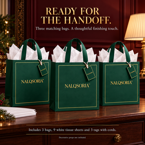 NALQSORIA™ Corven Medium Gift Bags with Tissue Paper — 3-Pack Decorative Paper Gift Bags with Ribbon Handles & Tags for Holidays, Birthdays & Host Gifts