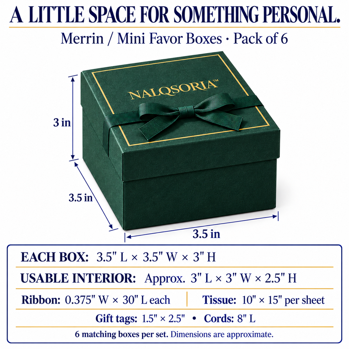 NALQSORIA™ Merrin Small Favor Boxes with Lids — 6-Pack Decorative Mini Gift Boxes with Ribbon & Tags for Holiday Parties, Weddings & Guest Gifts